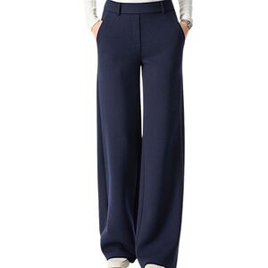 OGL FuzzLuxe Soft Cozy Wool Blend Straight Leg Pull On Pants Navy PETITE Small